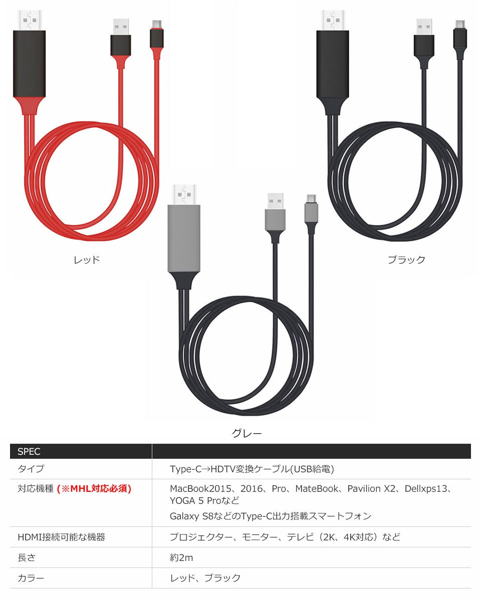 Type-C HDMI TV テレビ 接続 出力 ミラーリング 接続ケーブル GalaxyS8