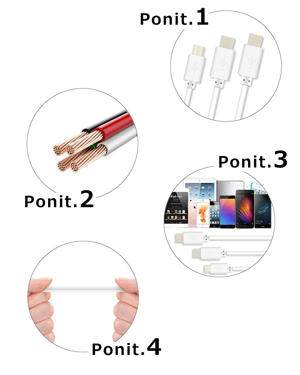 iPhone iPad iOS MicroUSB Type-C 3in1 1m USB充電ケーブル スマホ充電ケーブル タブレット充電ケーブル