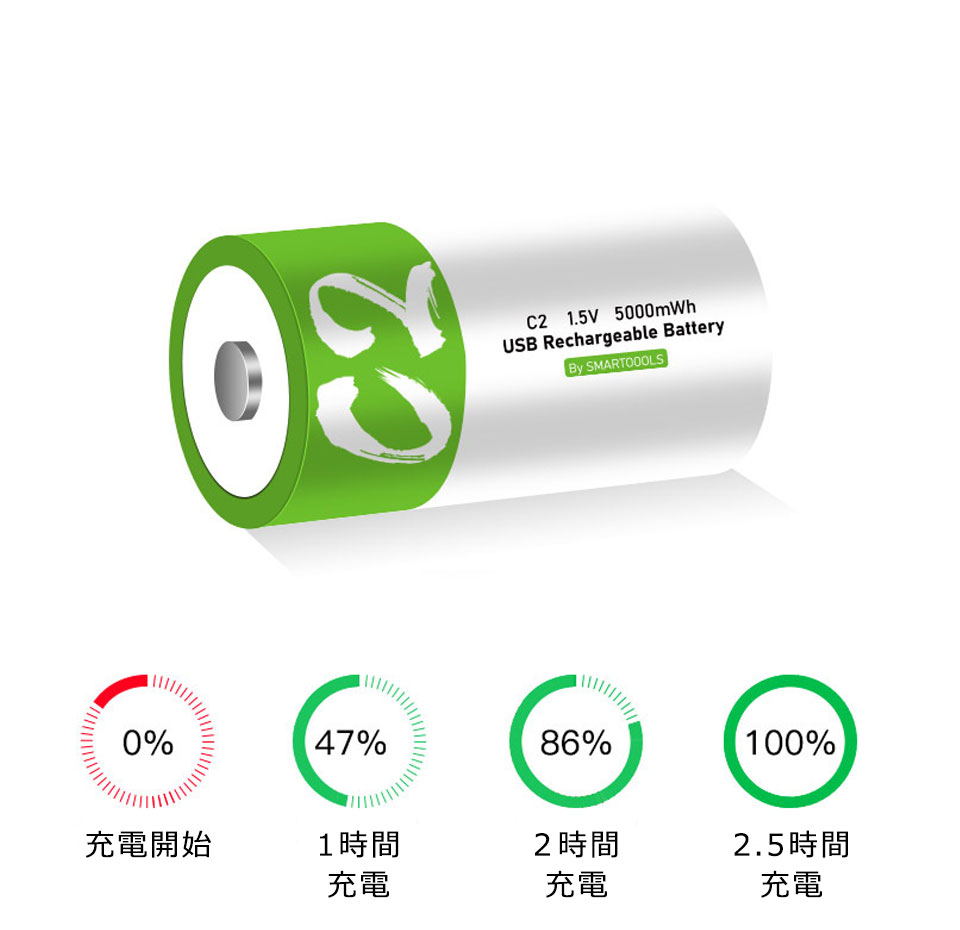 単2充電池 Type-C USB充電 単三電池 充電器不要 単2 Type-C 充電池 USB直挿し リチウム単2バッテリー