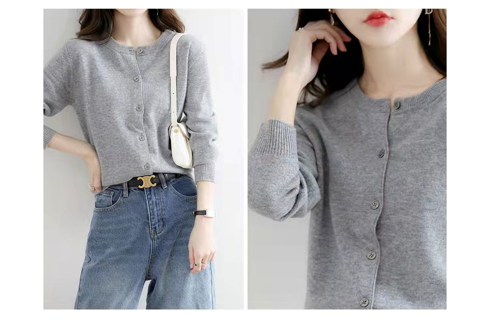カーディガン レディース 秋冬 丸首 ラウンドネック ウール レディーストップス レディースカーディガン 丸首カーディガン