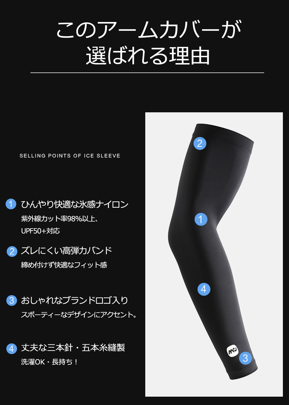 アームカバー UV 冷感 メンズ ゴルフ ロング 白 黒 UVカット スポーツ