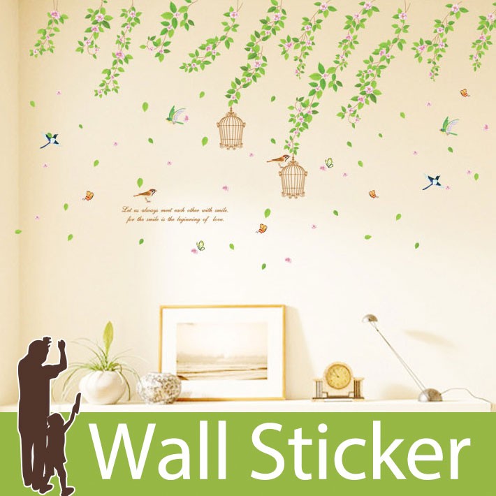 ウォールステッカー 木 葉 花 鳥かご 貼ってはがせる のりつき 壁紙シール ウォールシール 植物 木 花 宅C :wch-167:ウォールステッカー本舗  - 通販 - Yahoo!ショッピング