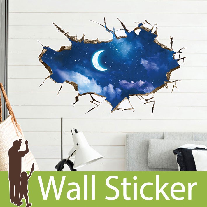 ウォールステッカー トリックアート 夜空 天空 ひび割れ 月 星 貼ってはがせる ステッカー トリックアート 素敵 キレイ ダイニング Wch 249 ウォールステッカー本舗 通販 Yahoo ショッピング