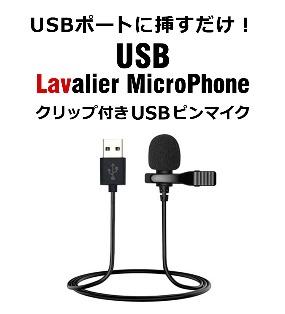 ピンマイク USB クリップマイク 有線 クリップ付きピンマイク ラべリアマイク