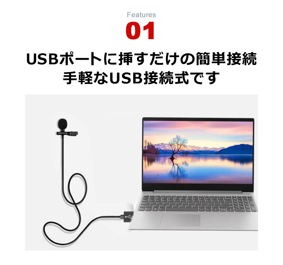 ピンマイク USB クリップマイク 有線 クリップ付きピンマイク ラべリアマイク