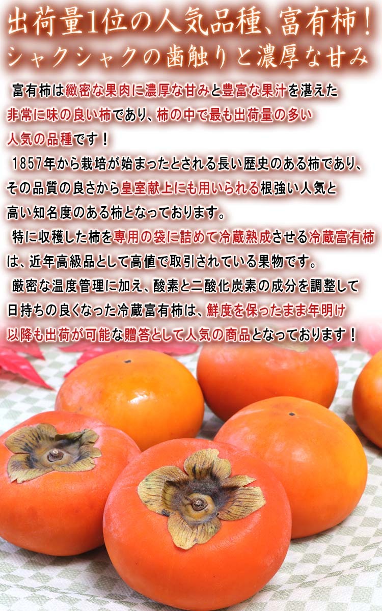 冷蔵熟成 富有柿 約3.75kg 8〜16玉 奈良・岐阜県産中心 秀品