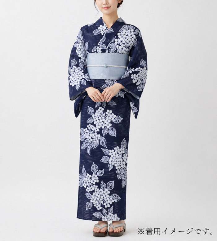 竺仙 浴衣 ちくせん 2026年 新柄 反物 ゆかた 綿絽 紺 地 紫陽花 国内