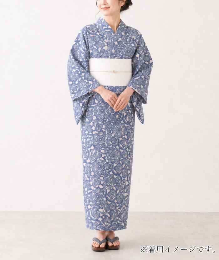 竺仙 浴衣 ゆかた 奥州小紋 鉄線唐草 ちくせん レディース 女性 50代