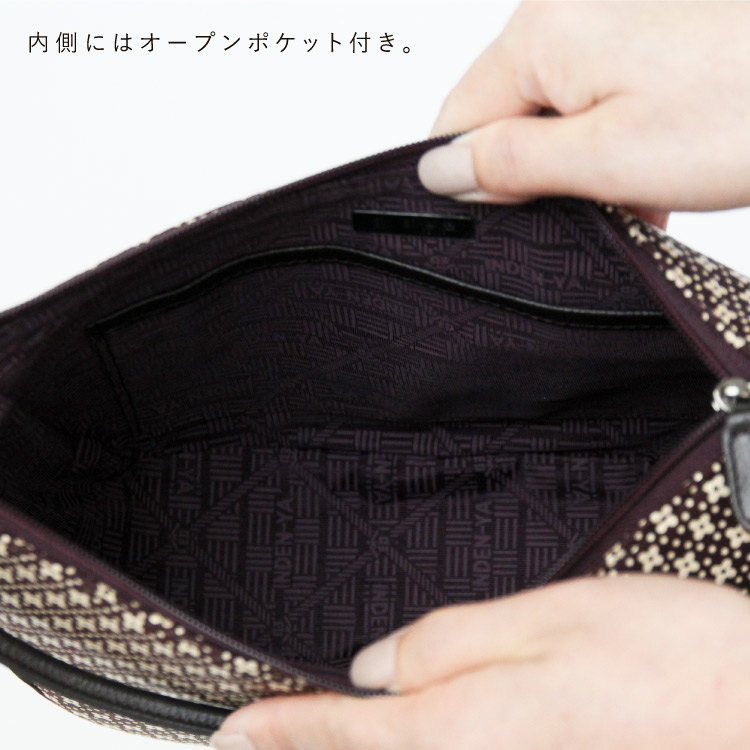 印傳屋 印伝 ポシェット 6105 花唐草 黒 レディース ショルダーバッグ 本革 日本製 斜め掛けバッグ 2way 送の画像