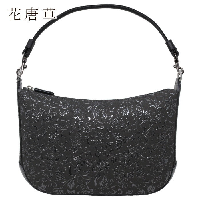 印傳屋（INDEN-YA） 印伝 ポシェット 6105 花唐草 黒 レディース