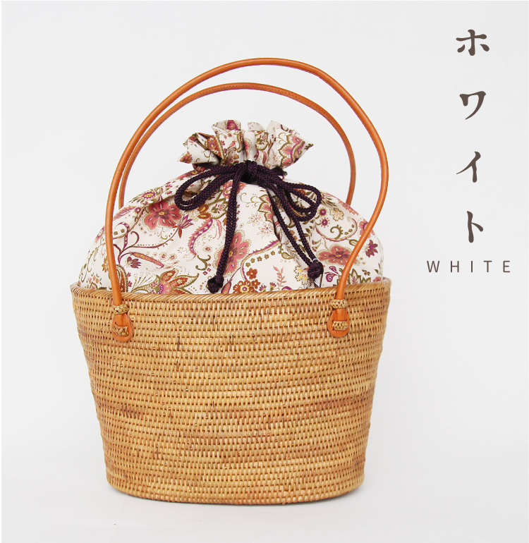 岡重 アタバッグ かごバッグ 手提げ 女性 レディース 着物 浴衣 巾着 かごバッグ レディース 茶色 かご モスグリーン 更紗 巾着 アタ