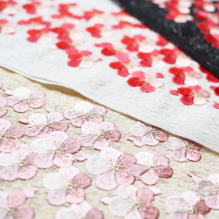 半衿 正絹 ちりめん 桜刺繍 半襟 14 はんえり 白 ベージュ 黒 豪華刺繍