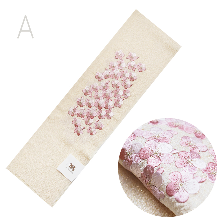 半衿 正絹 ちりめん 桜刺繍 半襟 14 はんえり 白 ベージュ 黒 豪華刺繍