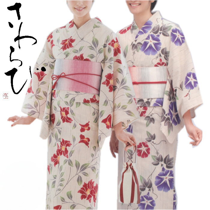 【美品USED品】源氏物語　浴衣 源氏物語 浴衣反物 レディース -5D- 紅型調ゆかた 綿麻 日本製