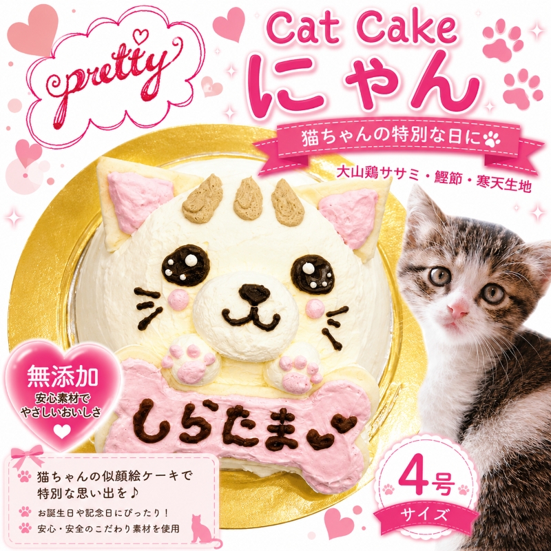 帝塚山WANBANA 猫用ケーキ プリティーにゃん/名前入れOK 3号サイズ