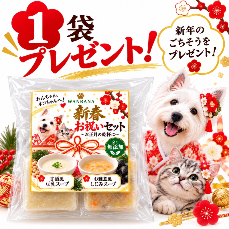 早期予約特典,おまけ,甘酒,お雑煮,お得なセット,犬用お節,ねこちゃん用無添加ドッグフード,人気,テレビでも話題,小型犬に,プレゼント,御節料理,送料無料,ワンバナ,通販