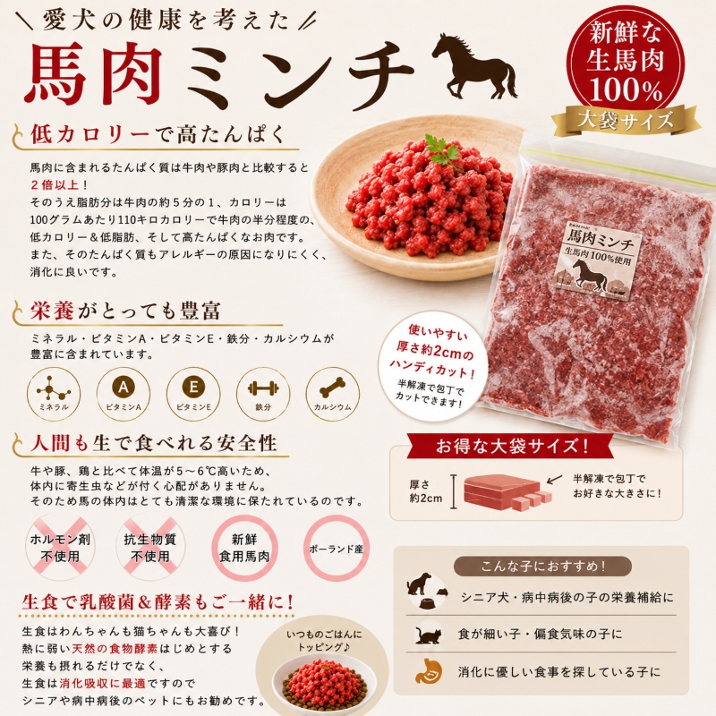 犬,馬,肉,生,おやつ,ワンバナ,トッピング，手作り食,WANBANA