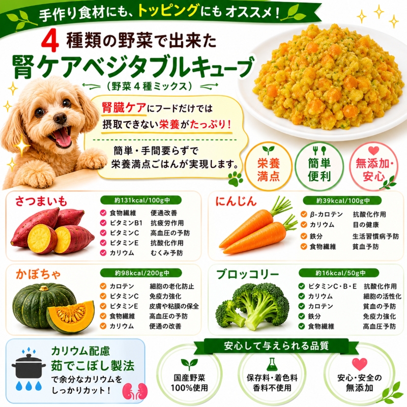 野菜,ベジタブル,トッピング,手作り食,ドッグフード,ペースト,消化器,サポート,ケア,国産,無添加,食物繊維,抗酸化作用,アレルギー,低カロリー,ダイエット,こだわり,人気,話題,ワンバナ