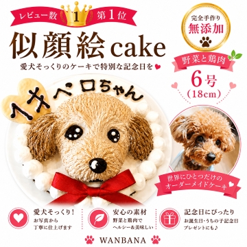 帝塚山WANBANA 犬用の似顔絵ケーキが立体に 1頭描きで野菜と大山鳥生地
