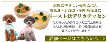 犬,ごはん,療養食,離乳食,ペースト,消化,吸収,病後,介護食,カップ入り,フード,デリカテッセン,通販,冷凍,かわいい,人気,帝塚山,WANBANA,ワンバナ