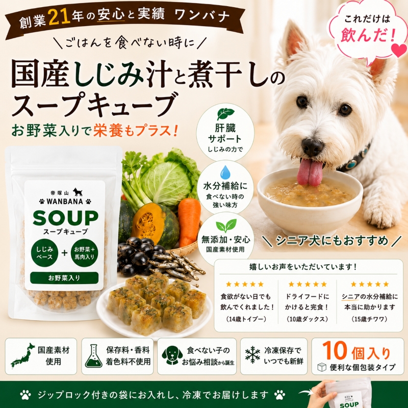 スープ,犬,水分補給,しじみ,ワンバナ,肝臓,ケア