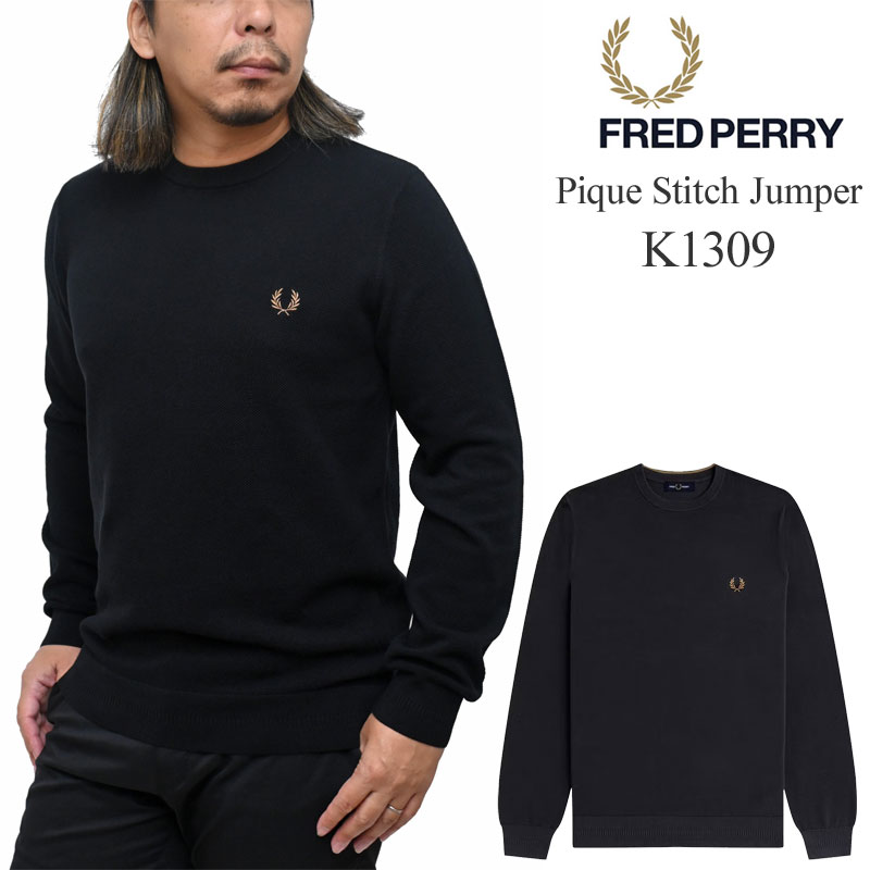 FRED PERRY フレッドペリー クルーネック鹿の子ボーダーT L FRED PERRY（フレッドペリー） コットンクルーネックニット 鹿の子
