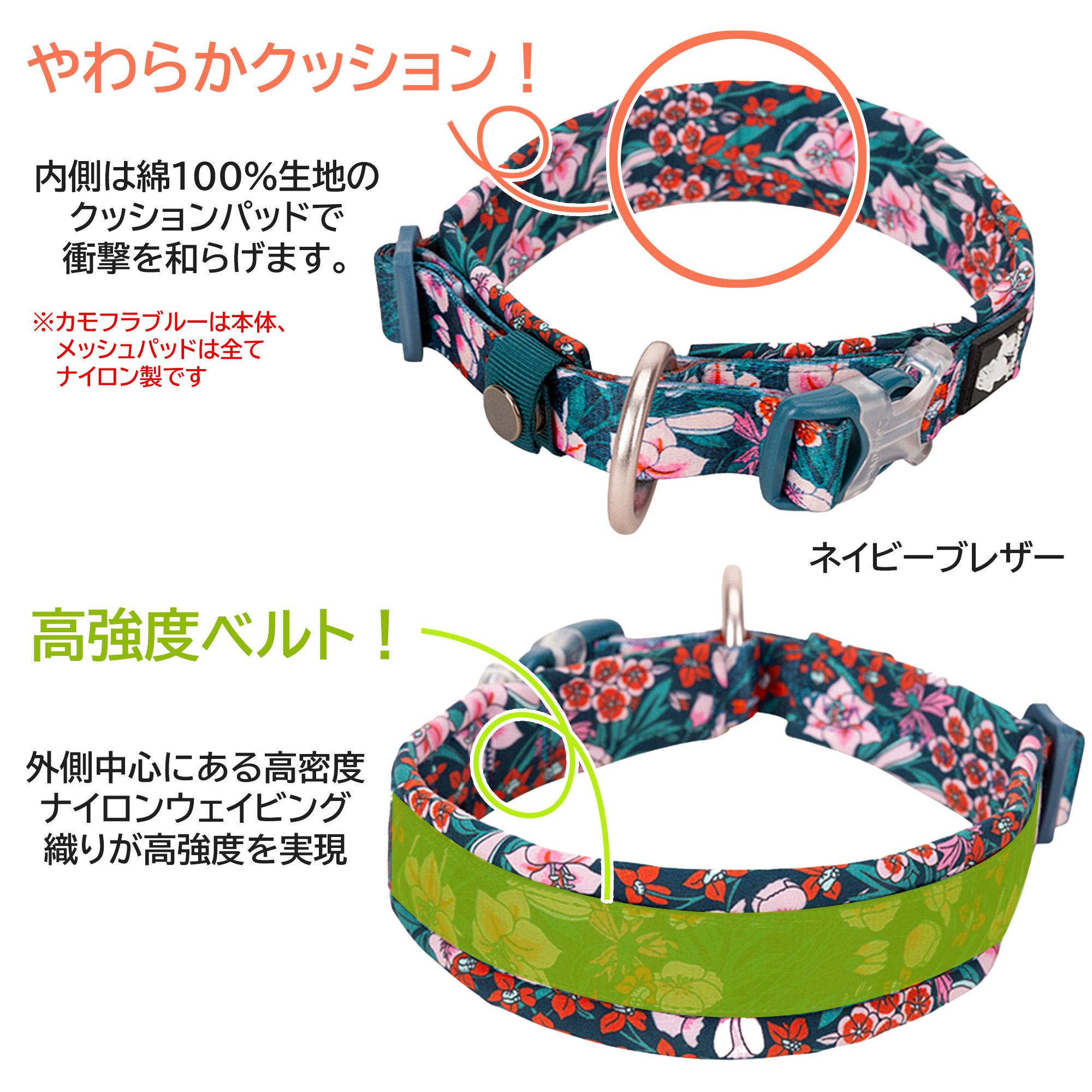 犬用 ソフト丸首輪 7号 (グリーン) 本革首輪 : ズンズンペット