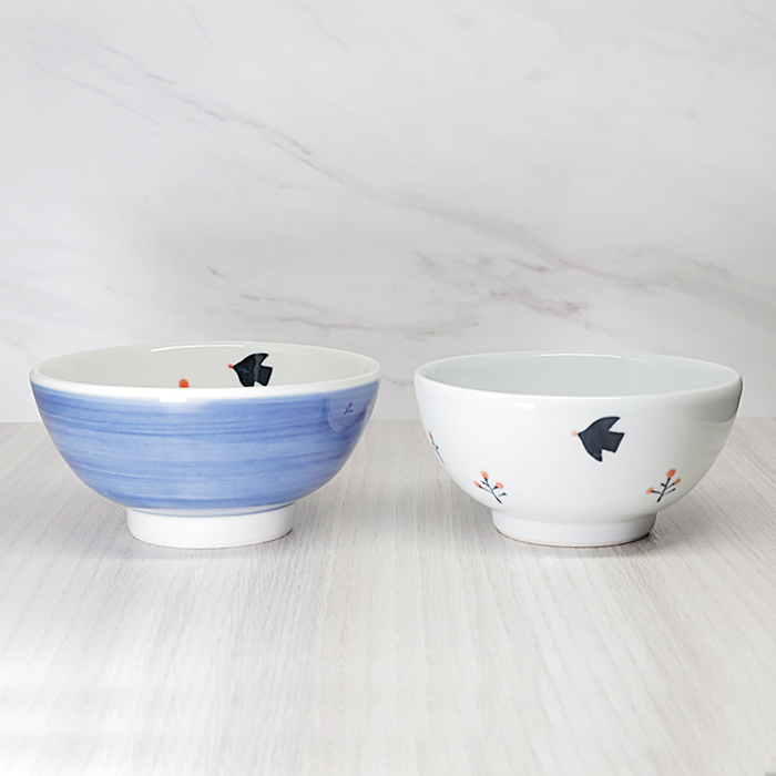 砥部焼 夫婦茶碗 鳥柄 ペア 茶碗 ご飯茶碗 手作り おしゃれ 竹山窯
