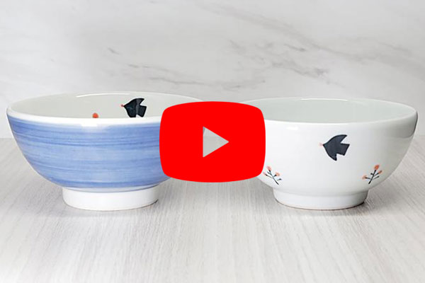 砥部焼 お茶碗 陶器 和風 夫婦茶碗 鳥 ボウル 小鉢 手作り 窯元