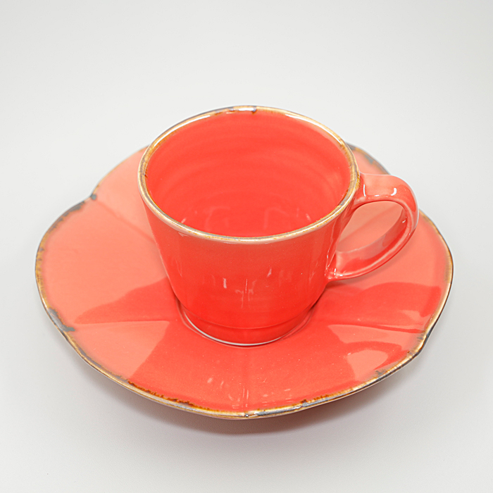 砥部焼 カップ＆ソーサー 真朱シンプル コーヒーカップ 陶器 手作り