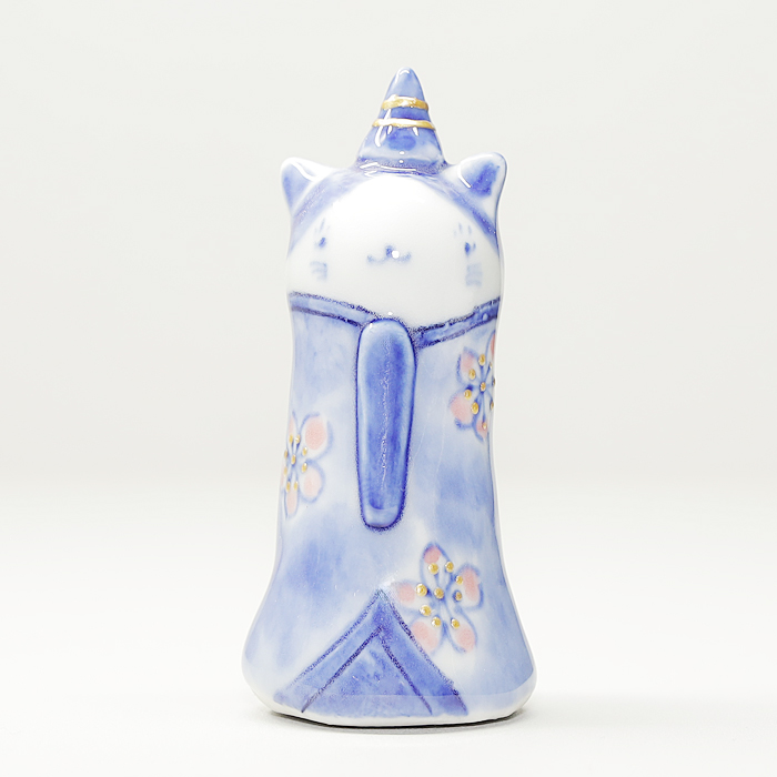 砥部焼 かわいい ひな人形 名入れ台座黒セット 置物 ひな祭り 猫 陶器