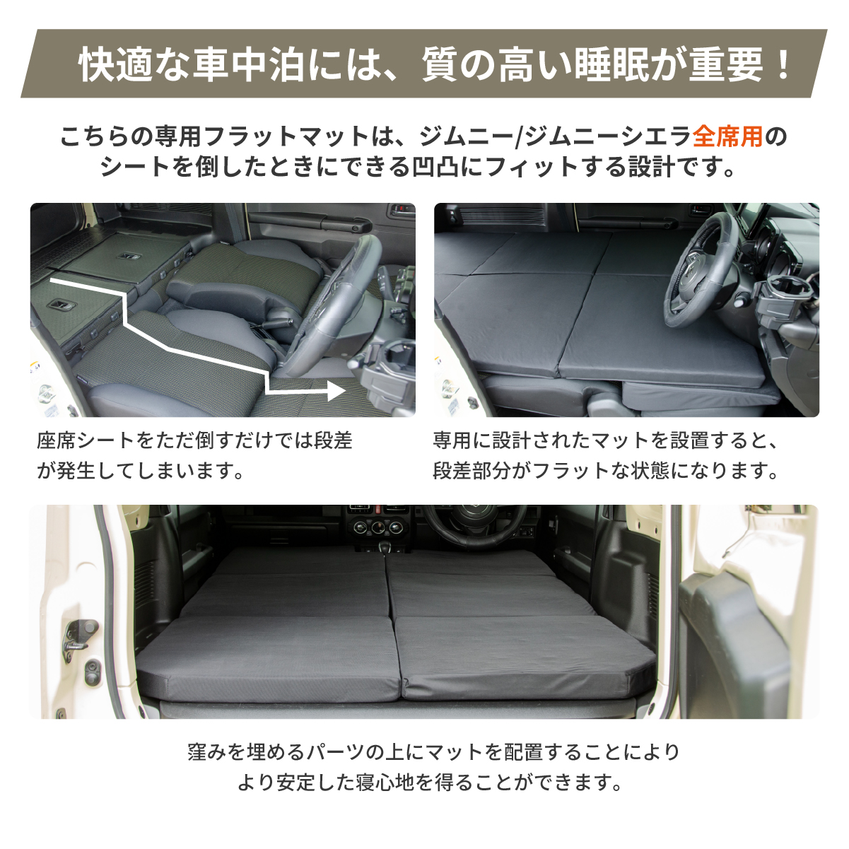 車中泊 マット ジムニー 4AT：JB64W(XC)(XL)・JB74W(JC)(JL)専用 全席