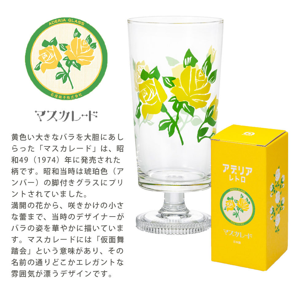 アデリア レトロ 脚付きグラス 305ml ガラス 昭和レトロ 食器 花柄