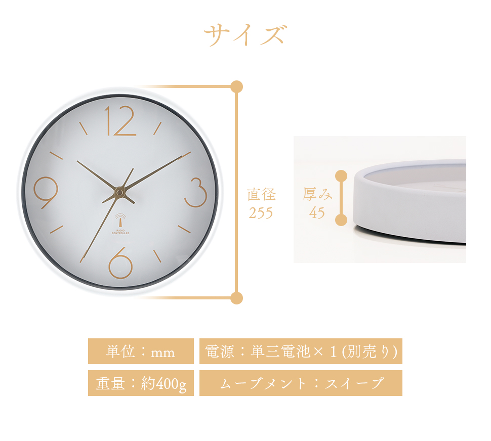 不二貿易（Fuji Boeki） 掛け時計 掛時計 電波式 時計 アリオス Φ25