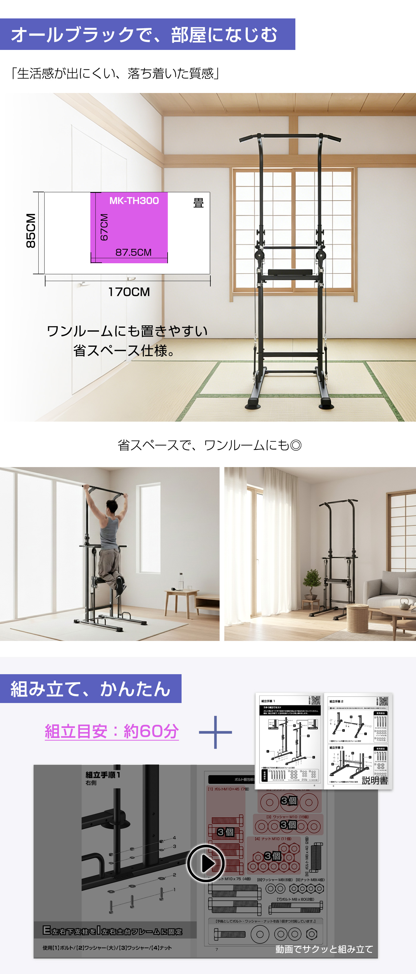 WASAI ワサイ 懸垂マシン 懸垂器具 ぶら下がり健康器 【アシスト付き