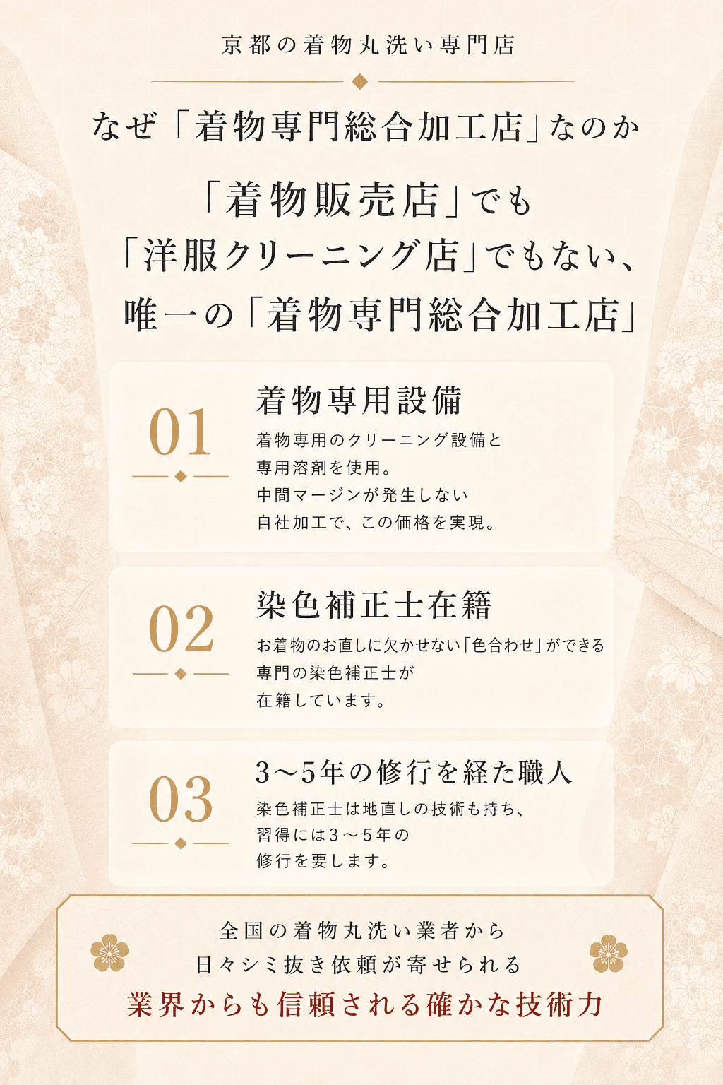 着物専門総合加工店の強み 染色補正士在籍