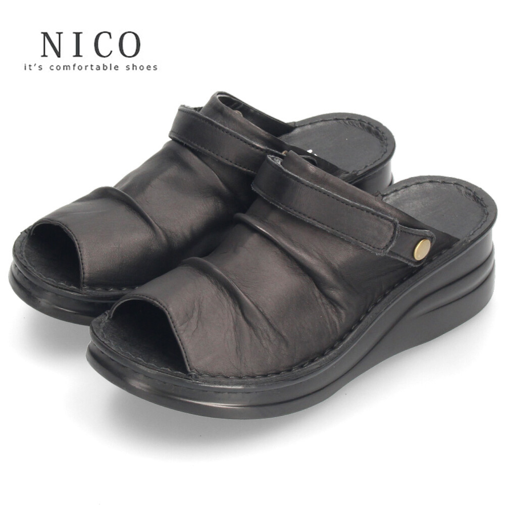厚底サンダル レディース かかとあり ミュール 靴 NICO ニコ 4039 コンフォートシューズ ...