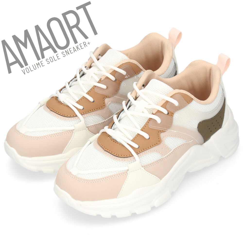 スニーカー レディース 厚底 白 ボリュームソール ローカット 歩き
