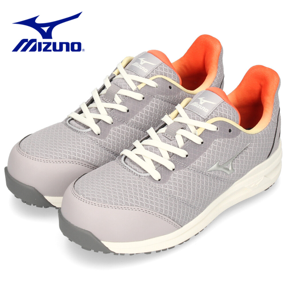 Mizuno ベルクロ式安全靴 グレー/オレンジ MIZUNO（ミズノ） 安全靴 作業靴 レディース ブラック 黒 グレー 幅広