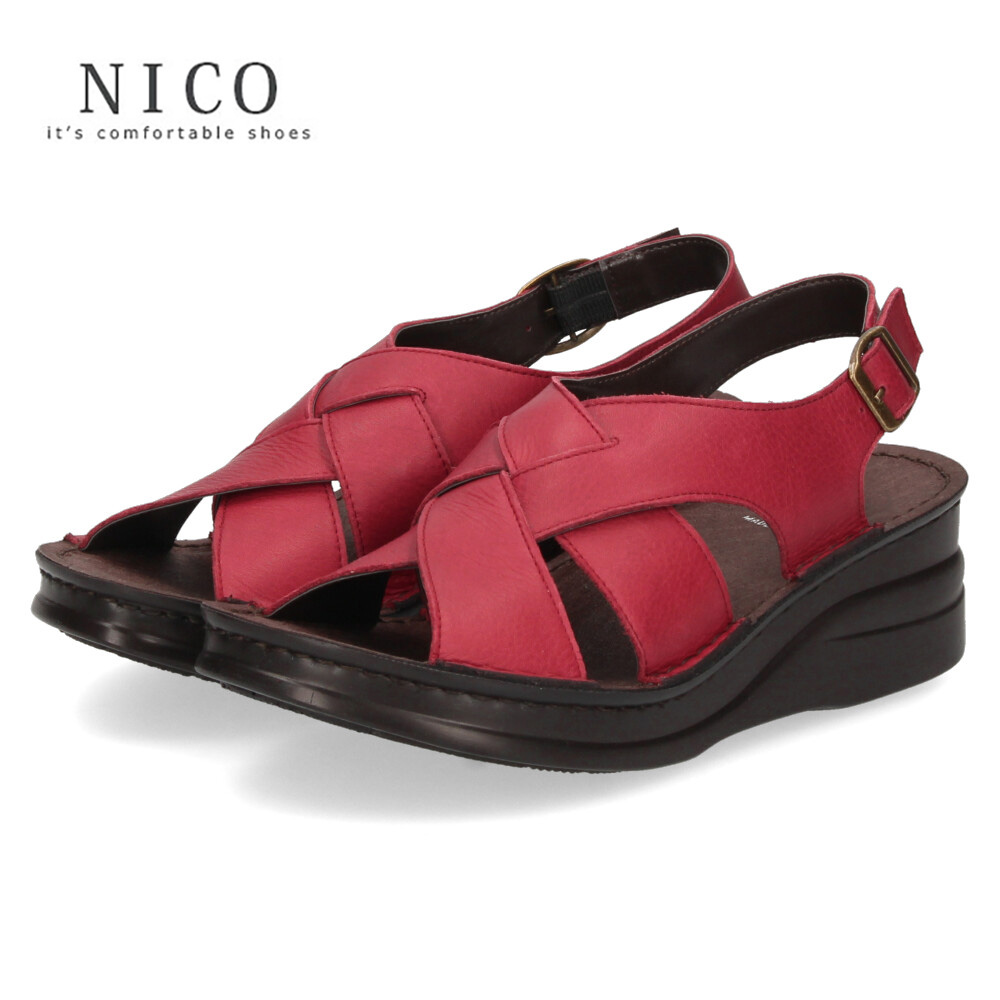 ニコ サンダル NICO レディース 42123 靴 オープントゥ バックストラップ 本革 日本製 ...