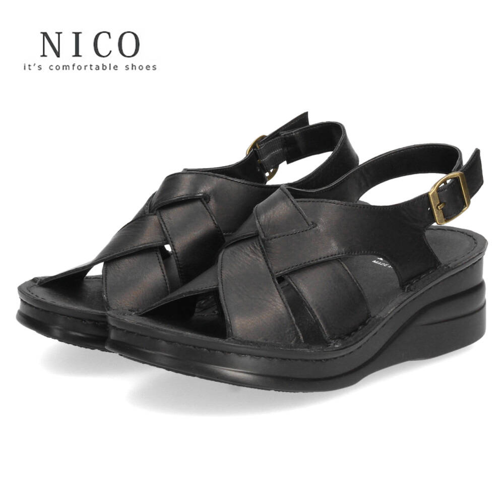 ニコ サンダル NICO レディース 42123 靴 オープントゥ バックストラップ 本革 日本製 ...