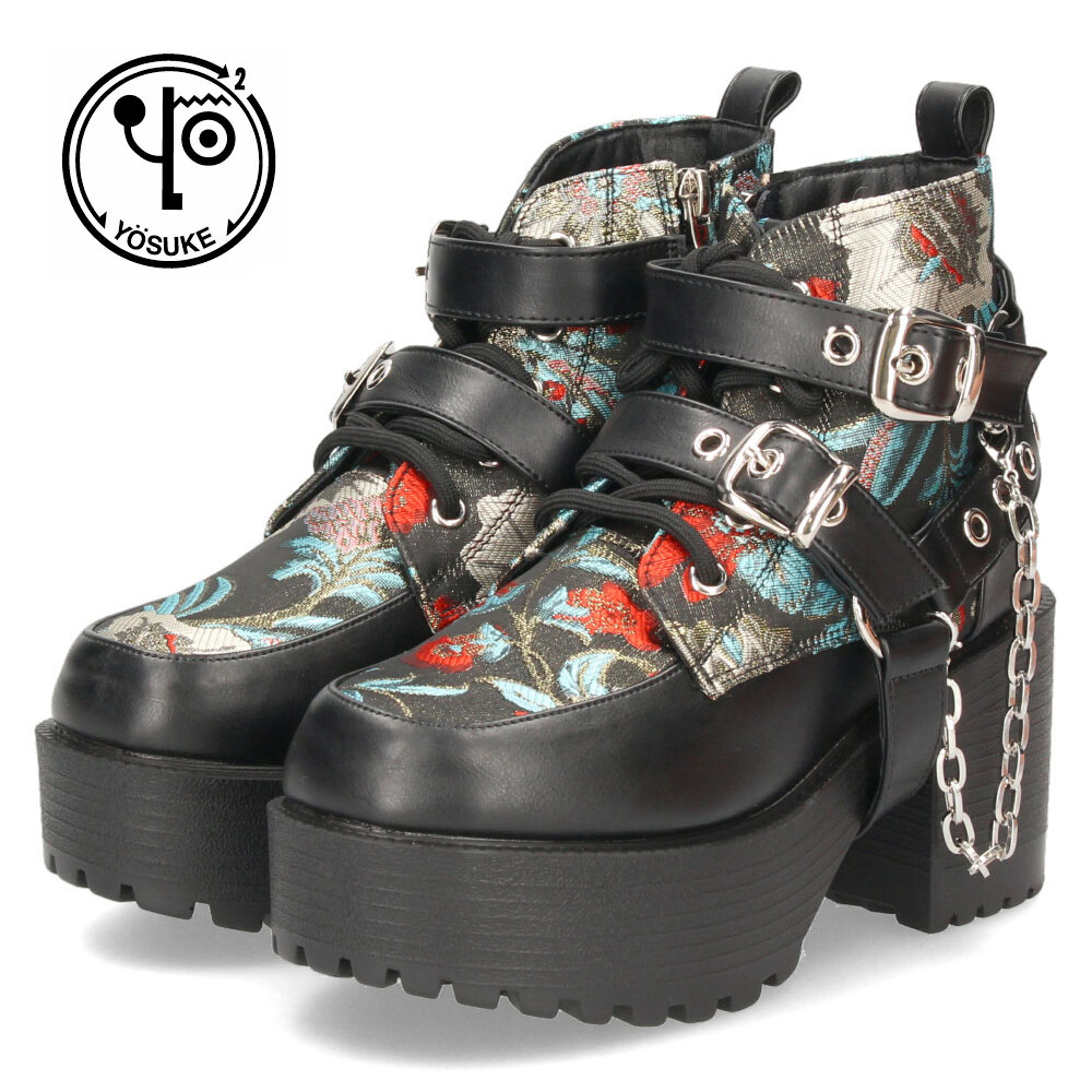 YOSUKE（ヨースケ） 厚底 ショートブーツ レディース ブラック 黒 幅広