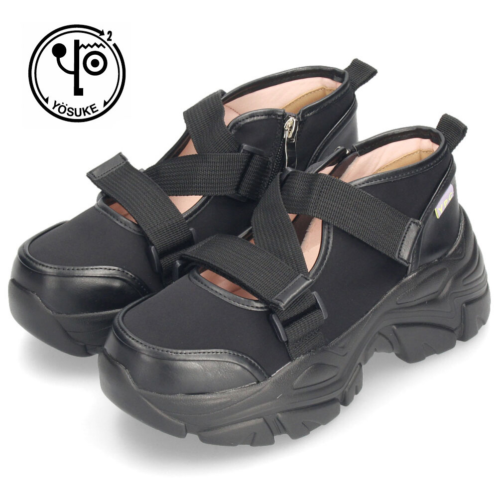 YOSUKE（ヨースケ） 厚底スニーカー レディース ストラップ 黒 白