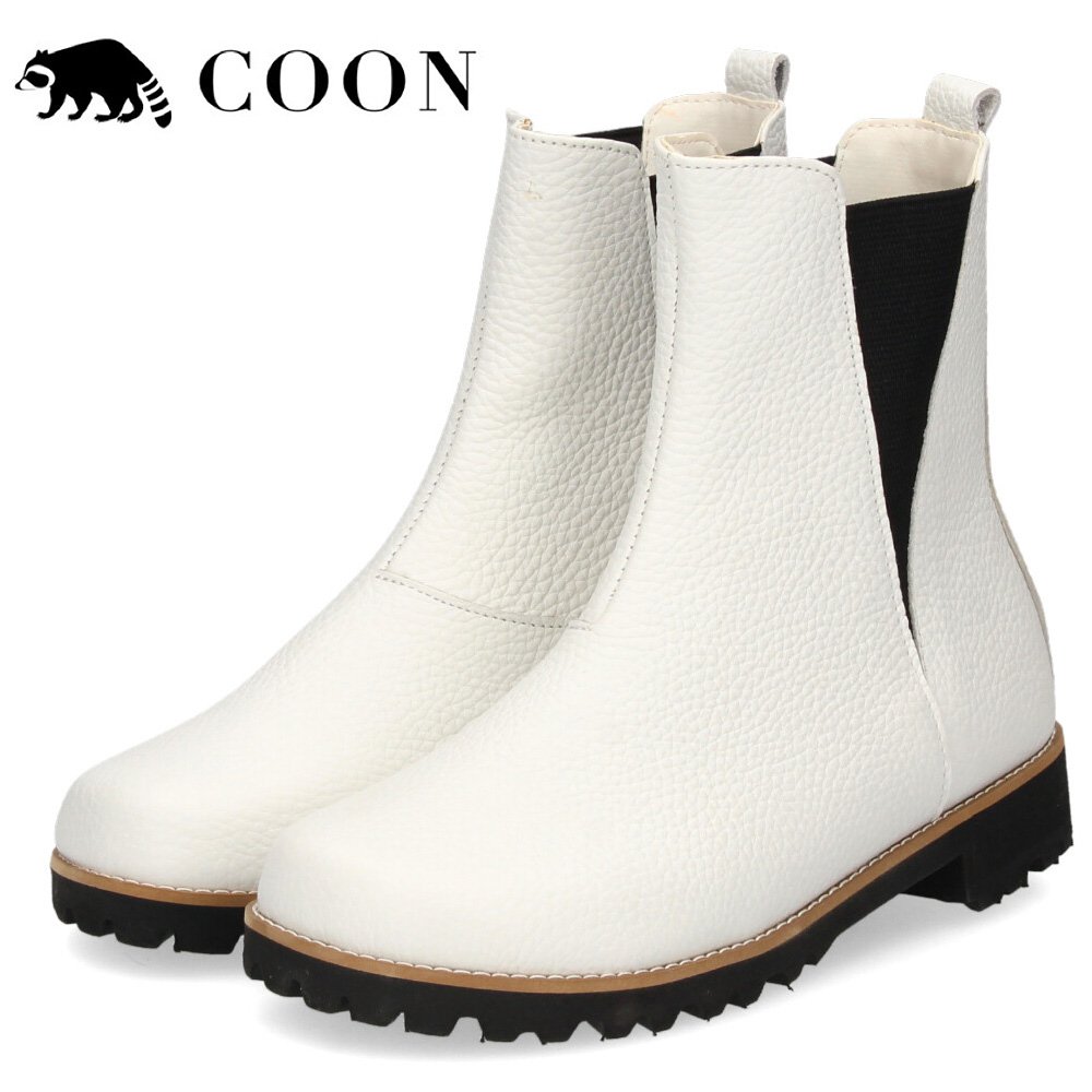 COON（クーン） レディース ブーツ ショート 本革 サイドゴアブーツ 黒