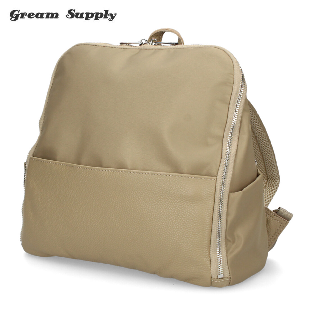 リュック レディース ブラック グレージュ 黒 ワイド 牛革 ポリ