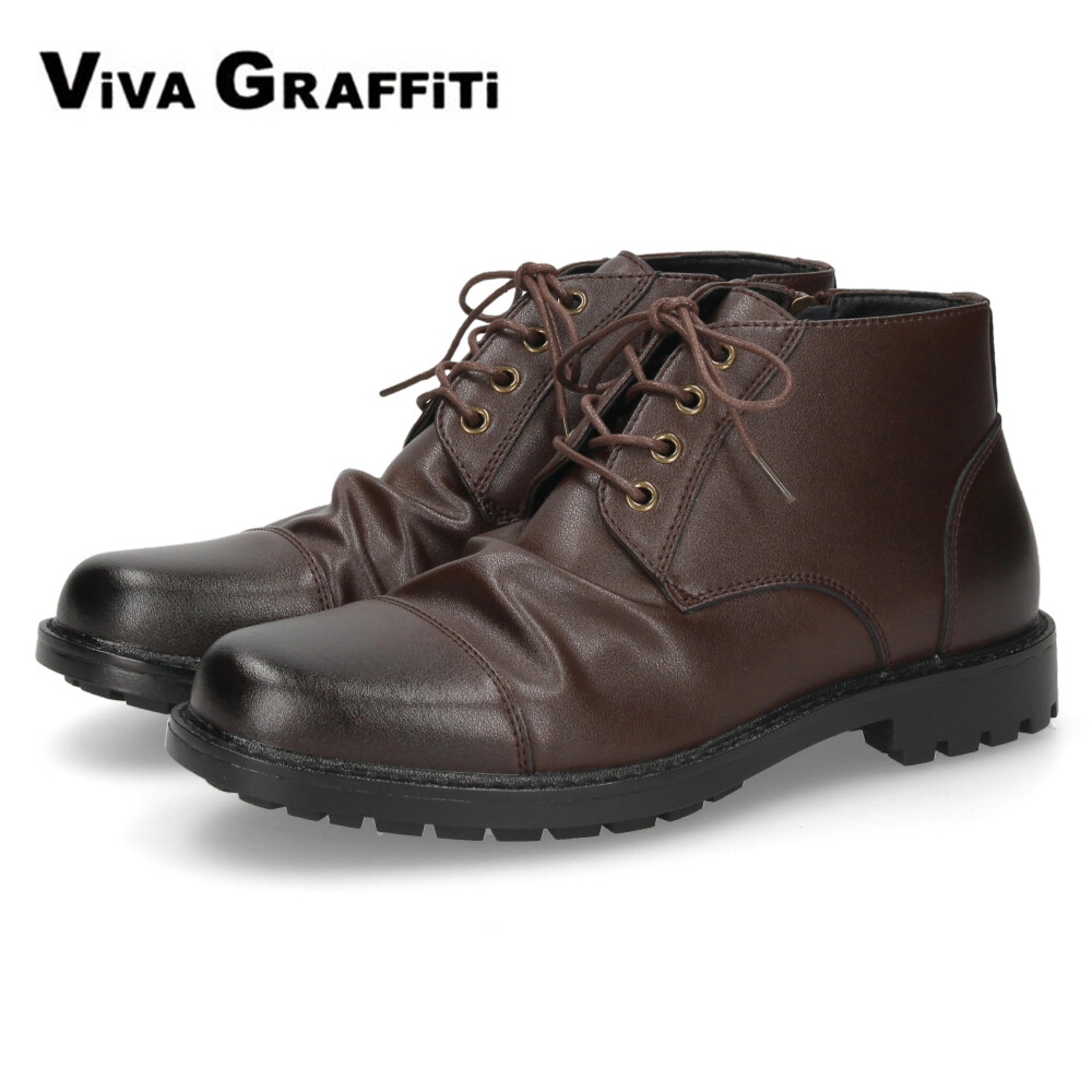 レースアップブーツ メンズ 本革 黒 ショートブーツ サイドジップ