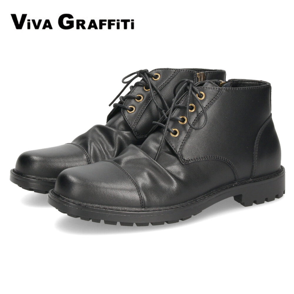 レースアップブーツ メンズ 本革 黒 ショートブーツ サイドジップ