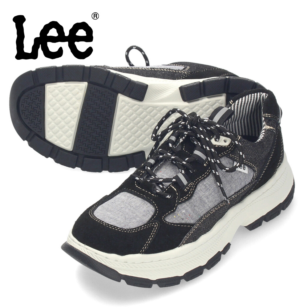 Lee（リー） 爆買 スニーカー メンズ 靴 黒 ブラック 厚底 本革 レザー