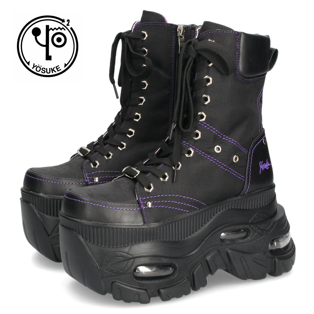 ヨースケ 厚底ハイカットスニーカー レースアップ サイドファスナー 靴 レディース YOSUKE 4460114 幅広 3E ブラック 黒 ブーツ 厚底ブーツ YOSUKE（ヨースケ） 厚底ハイカットスニーカー レースアップ サイド