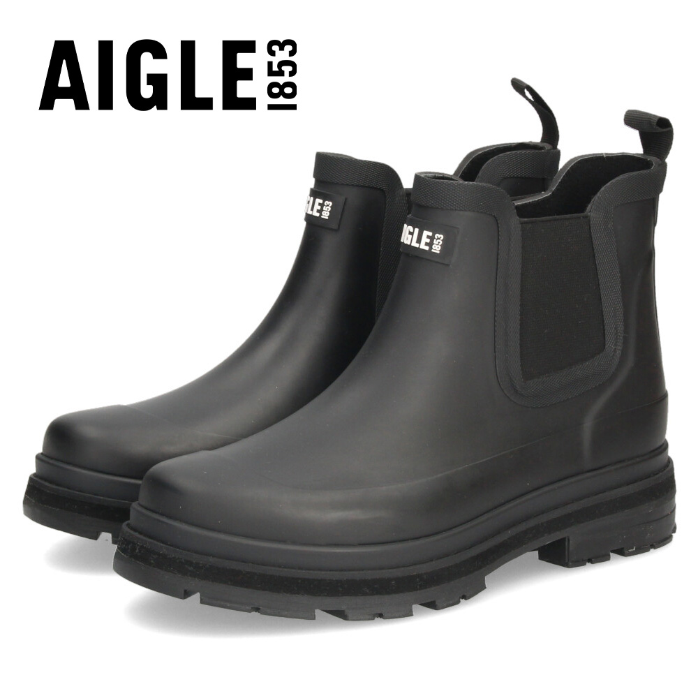 AIGLE ブラック サイドゴア長靴 AIGLE（エーグル） 長靴 レインブーツ 防水 厚底 ソフトレイン ファー